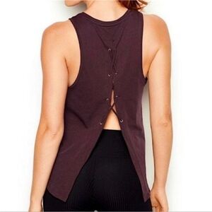 Victoria's Secret Sport VSX Tank Top Lace Up Gold Grommets Open Back Slit